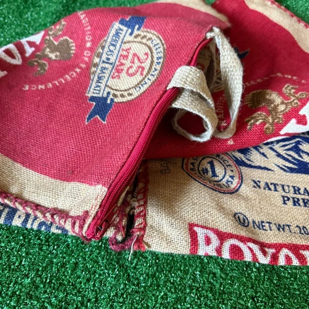 Lot of 2 Royal Basmati Jute Burlap Zipper Reusable Bag Handcrafted in India OS